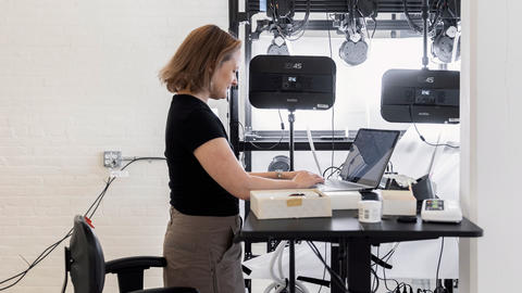 a person standing at an imaging set up