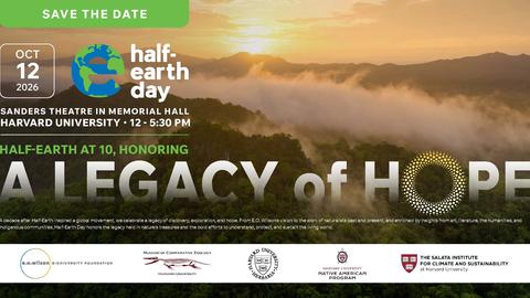 an event poster with text over a misty mountain background