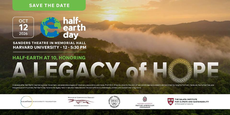 an event poster with text over a misty mountain background