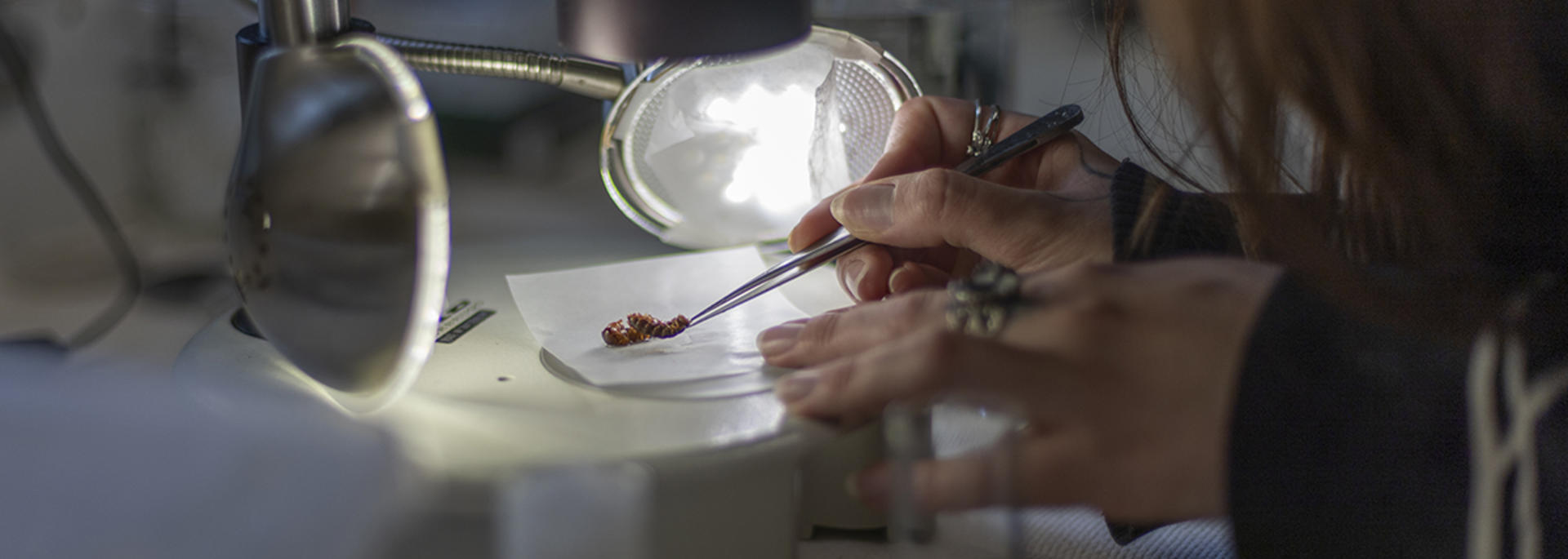a close up of someone working under a microscope